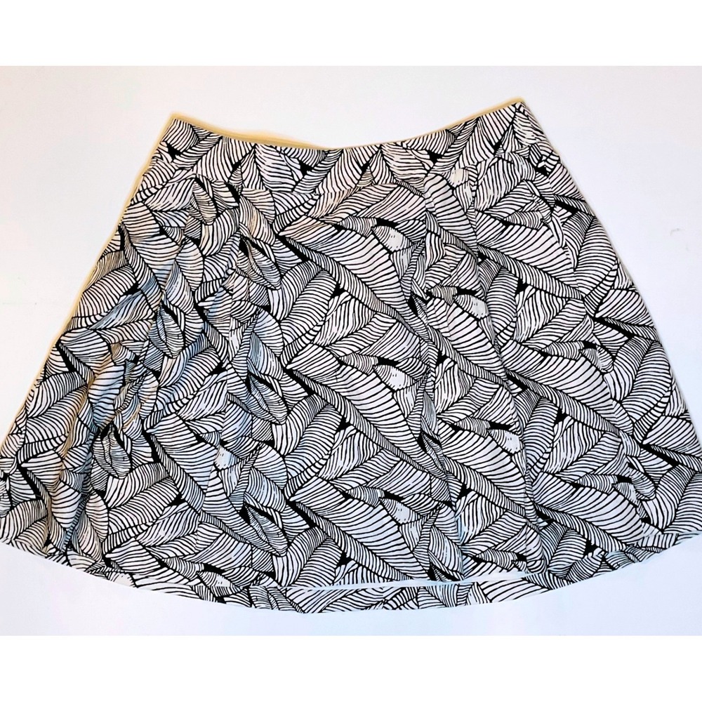 LOFT Womens  skirt‎ Black White Tropical Leaf Print A-Line Mini 12 Linen cotton